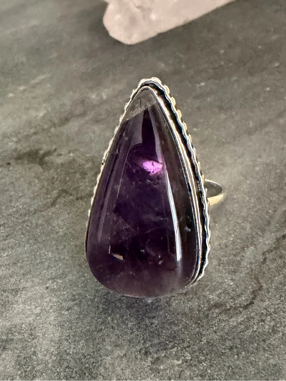 Genuine Amethyst Teardrop Large Statement Ring 9